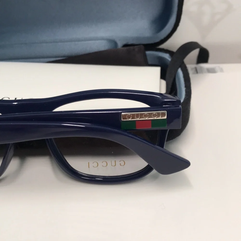 Gucci GG0768O 003 – Shiny Blue Rectangular Frame | 54-16-145 | New Authentic”